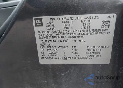 2015 GMC Terrain Sle-2 из США, поврежденный, VIN 2GKFLWEK6F6373689